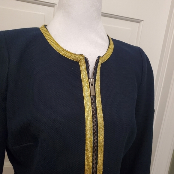 Banana Republic Navy With Gold Metallic Trim Blazer Zip Up Size 6, Business Cas. - Picture 4 of 15